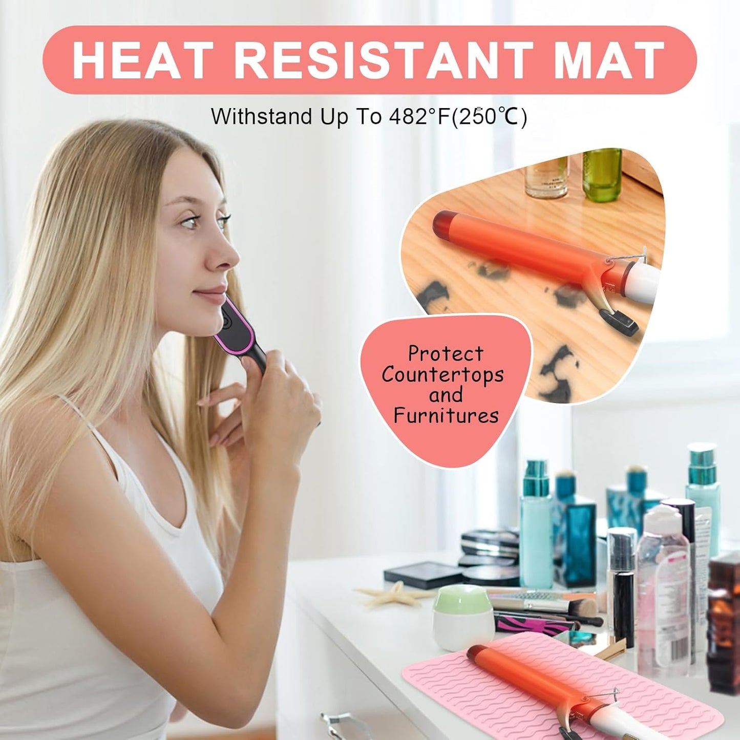 Plus Size Silicone Heat Resistant Mat, Portable Travel Hot Tools Pad Cover for Curling Iron, Flat Iron, Hair Straightener and Other Hair Styling Tools(12.0" x 9.0")