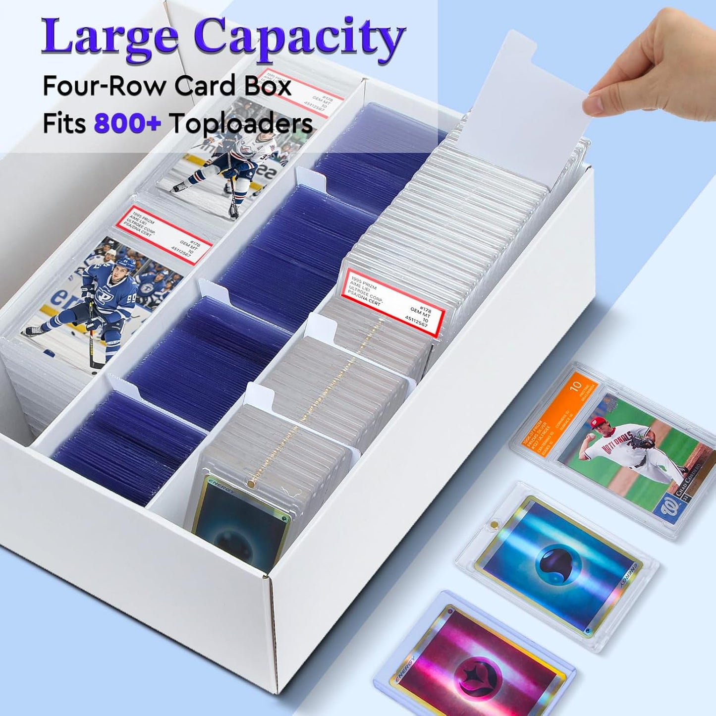 4 Pack Trading Card Storage Box - 4 Rows, Cardboard Storage Box holds 900+ Top Loaders, Graded Card Holder Organizer Case fits PSA/HGA Slabs