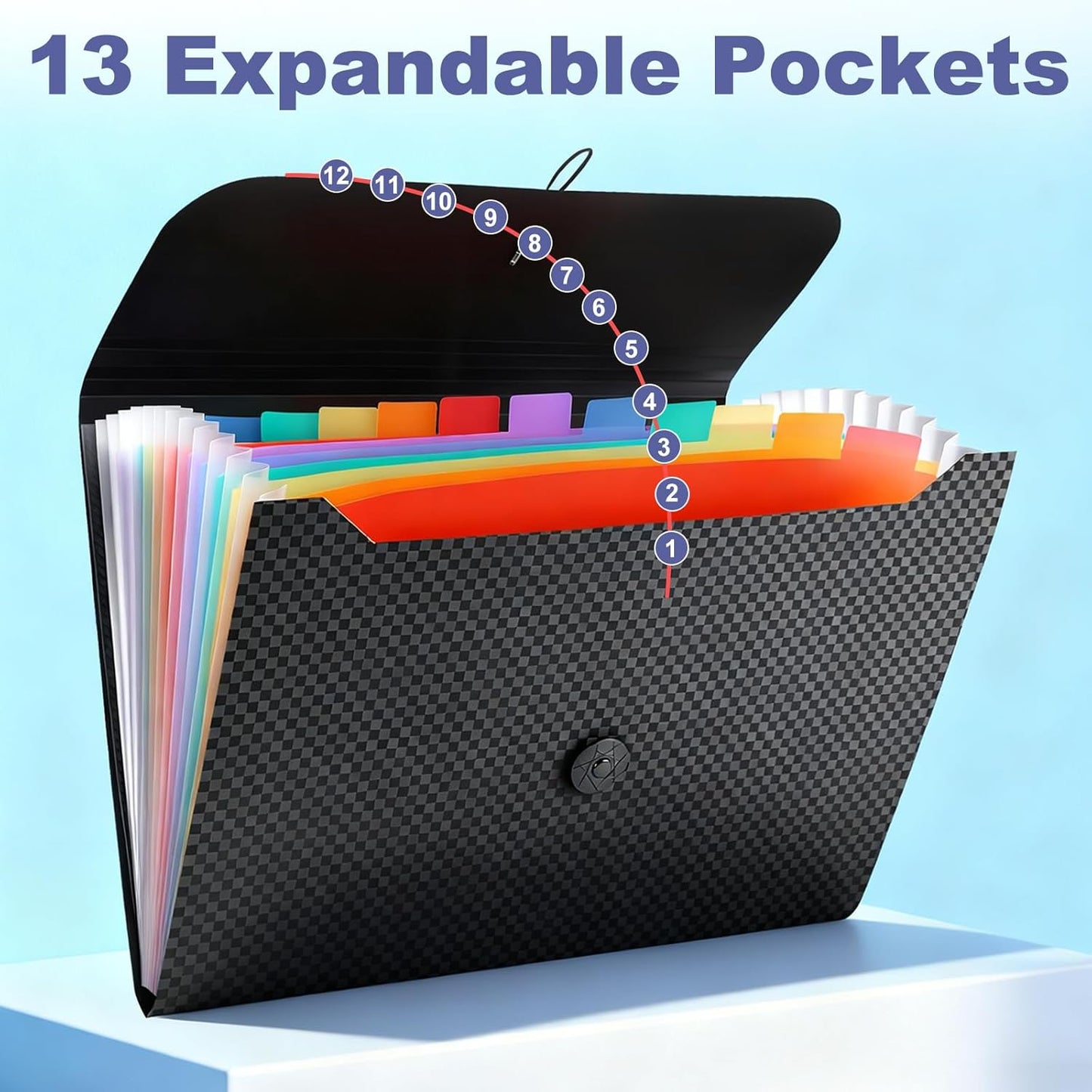 File Organizer, 13-Pocket Expanding Folder + Large Accordion Divider | Great for Home, Office, Travel & Classroom
