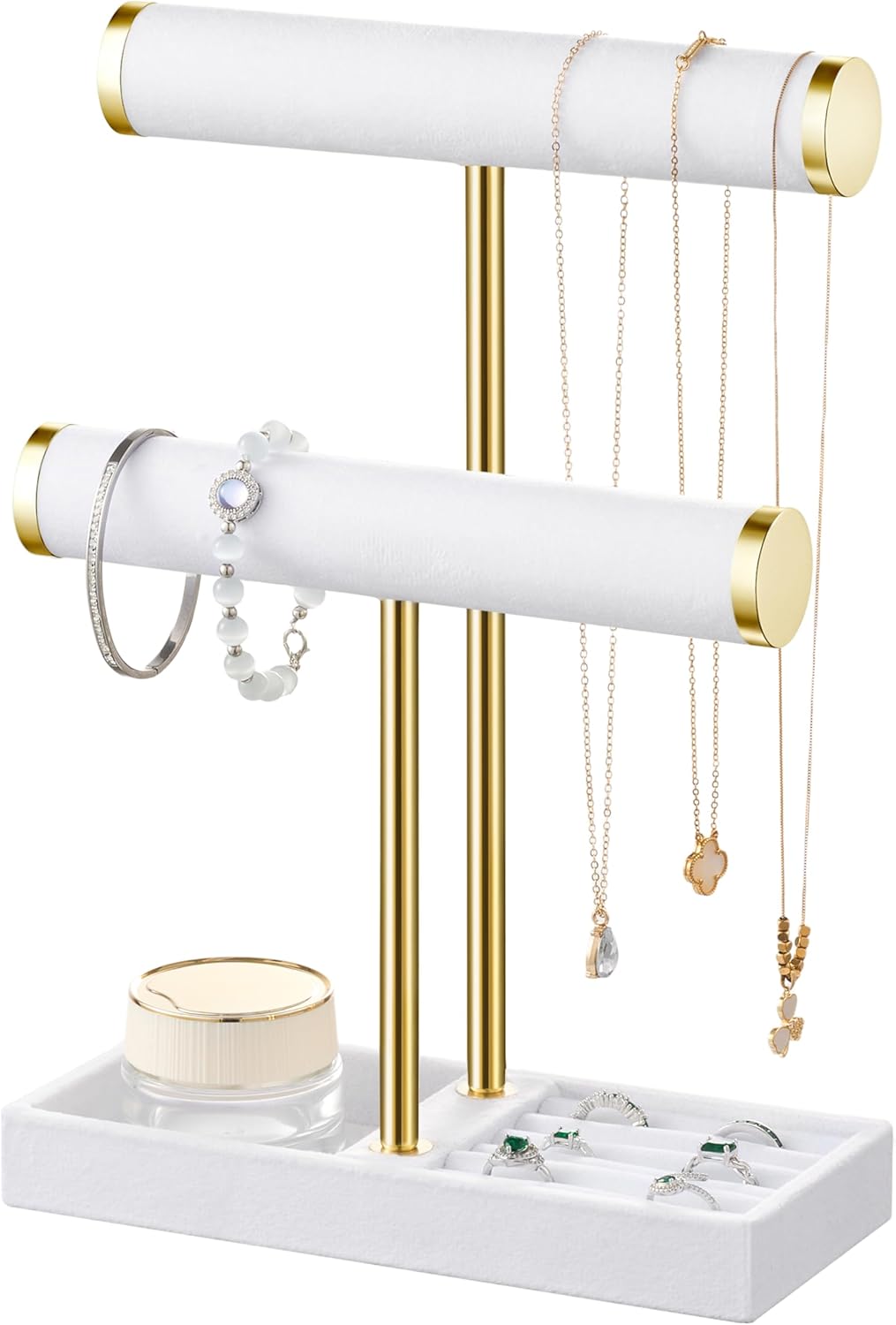 2 Tier Bracelet Holder Display - Detachable T Bar White Velvet Bracelet Holder, Jewelry Holder Organizer for Bracelet, Necklace, Earrings, Rings