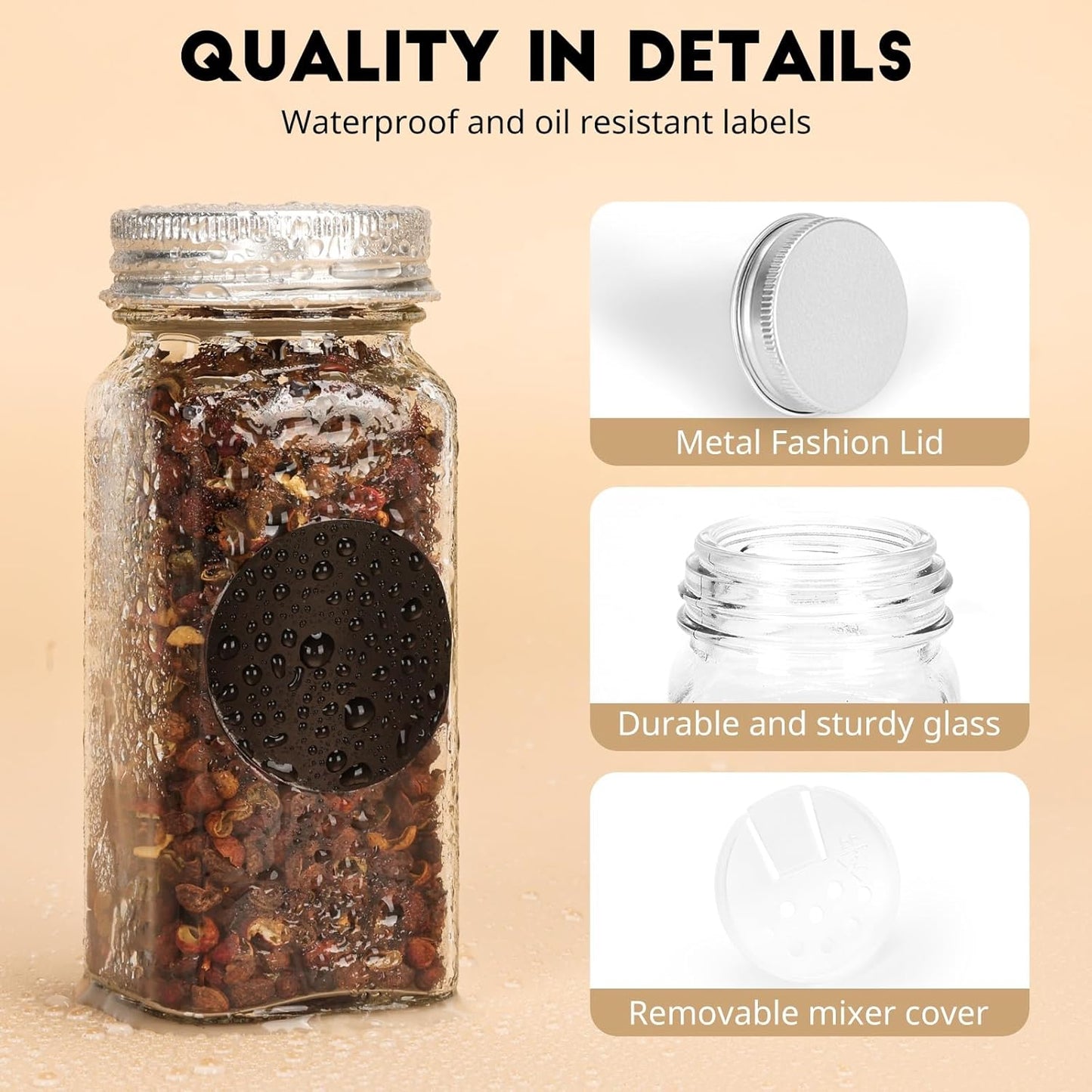 12Pcs Spice Jars with Label, 4oz Empty Square Seasoning Containers, Spice Jars with Shaker Lids, Small Spice Bottles for Salt, Herbs, Sugar, Pepper, Seasoning Jars for Spice Rack, Cabinet, or Drawer