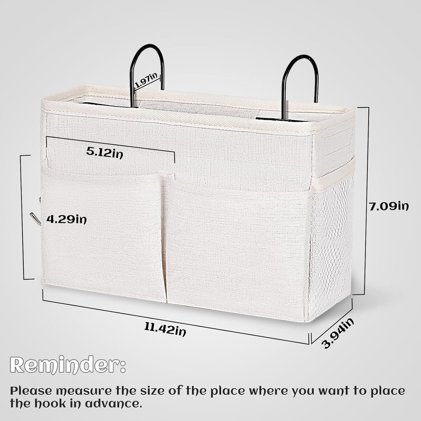 Bedside Caddy White Bedside Hanging Storage Basket Bed Caddy for Headboards Bunk Dorm Rooms Crib Beds Rails Organizer (White)