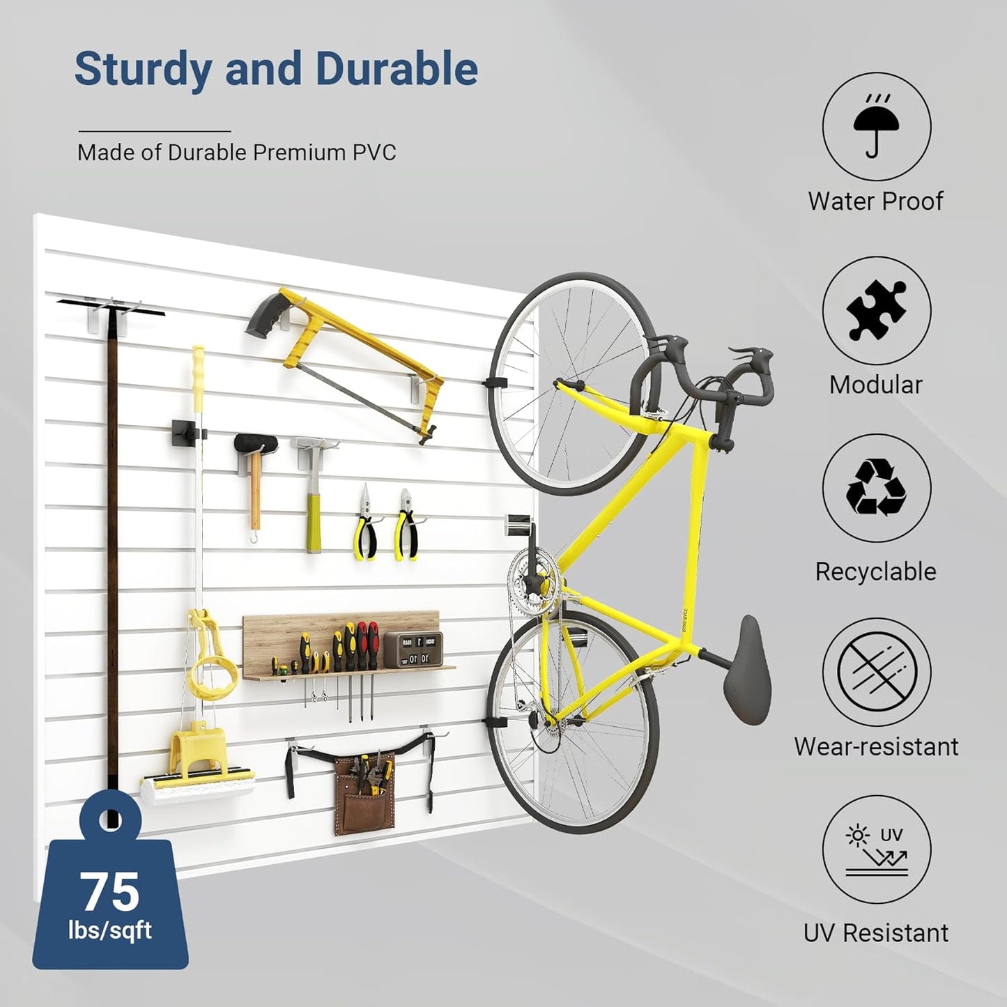 Slatwall Panel 4 FT x 4 FT, Interlocking Slat Wall Paneling, Wall Mounted PVC Wallpanel, Suitable for Garage Storage and Organizer, Slatwall Board, Shelves - White