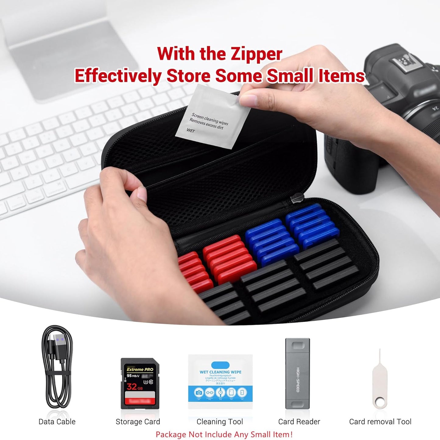 EVA PU CFexpress Type B Card Case with 32 PCS Individual Plastic Memory Card Holder for 12 XQD/CFexpress Type-B Cards & 20 SD SDXC SDHC Cards,Water-Resistant Anti-Shock CFexpress SD Card Case Storage