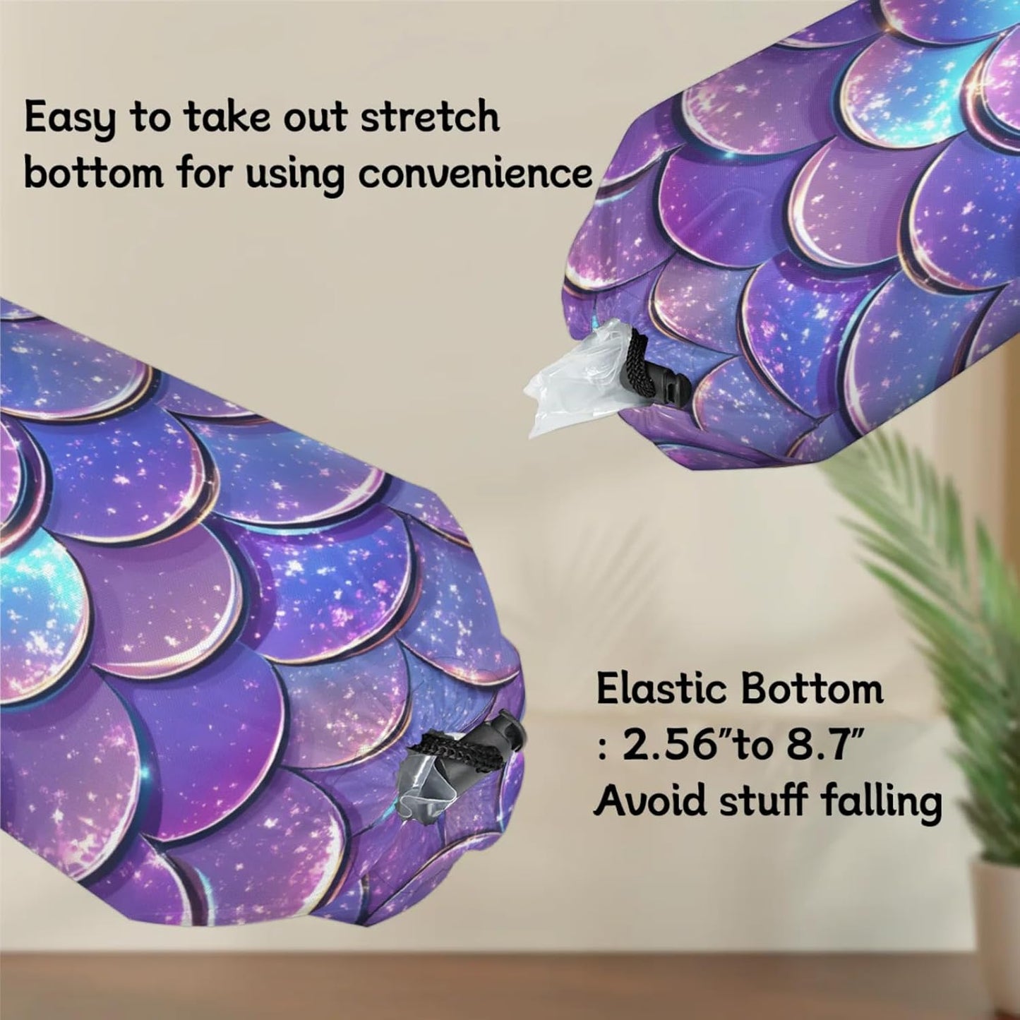 Purple Mermaid Scales Plastic Bag Holder 2 Pcs Grocery Bag Organizer Reusable Trash Bags Organizer Wall Mount Washable Kitchen Dispenser Holders with Drawstring Closure
