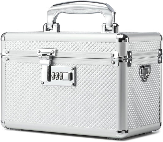 Storage Lock Box with Combination code, Lockable Medicine Storage Case, Empty First Aid Box, Security Lock Box, Multipurpose Lockbox for Home and Outdoor Use (Silver, Small)