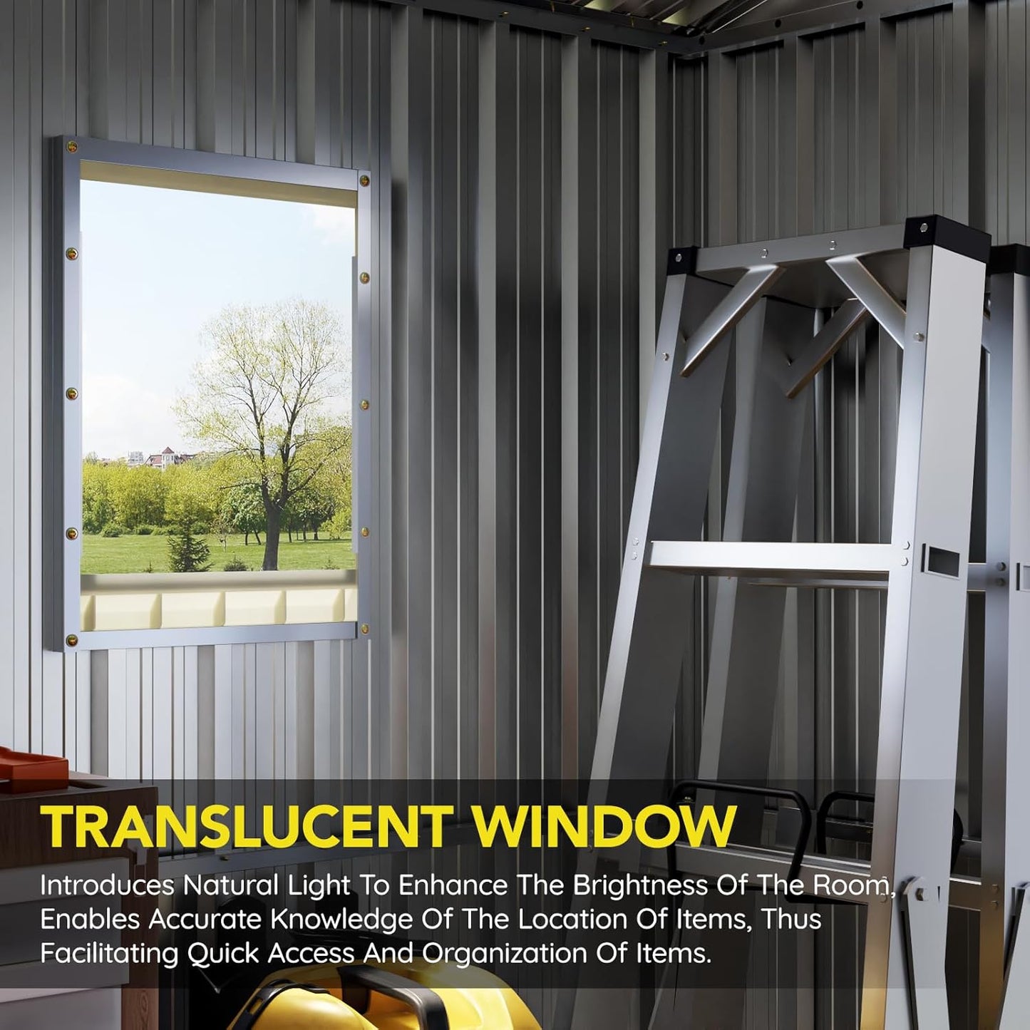 6x8FT Outdoor Metal Storage Shed with Floor Frame,Double Door, 1 Clear Window, Tool Shed for Garden, Patio, Backyard Brown