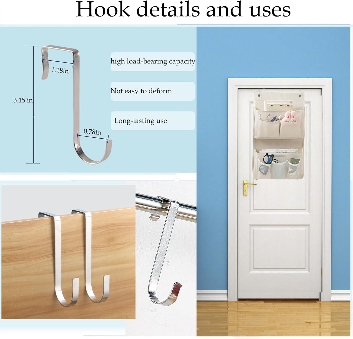 Wall Hanging Organizer – Over the Door Storage & Behind Door Organizer for Dormitory, Bathroom, Bedroom, Kitchen, Nursery, Space-Saving (White, 1 Pack)