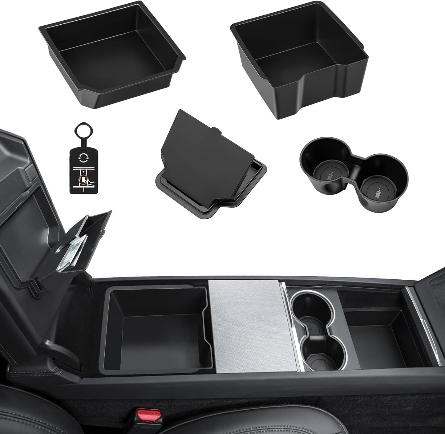 5PCS Center Console Organizer Tray for 2026 Tesla Model Y Juniper Accessories Cup Holder Armrest Hidden Storage Box for New Model Y Premium/Performance 2025-2026 & Model 3 2024-2026