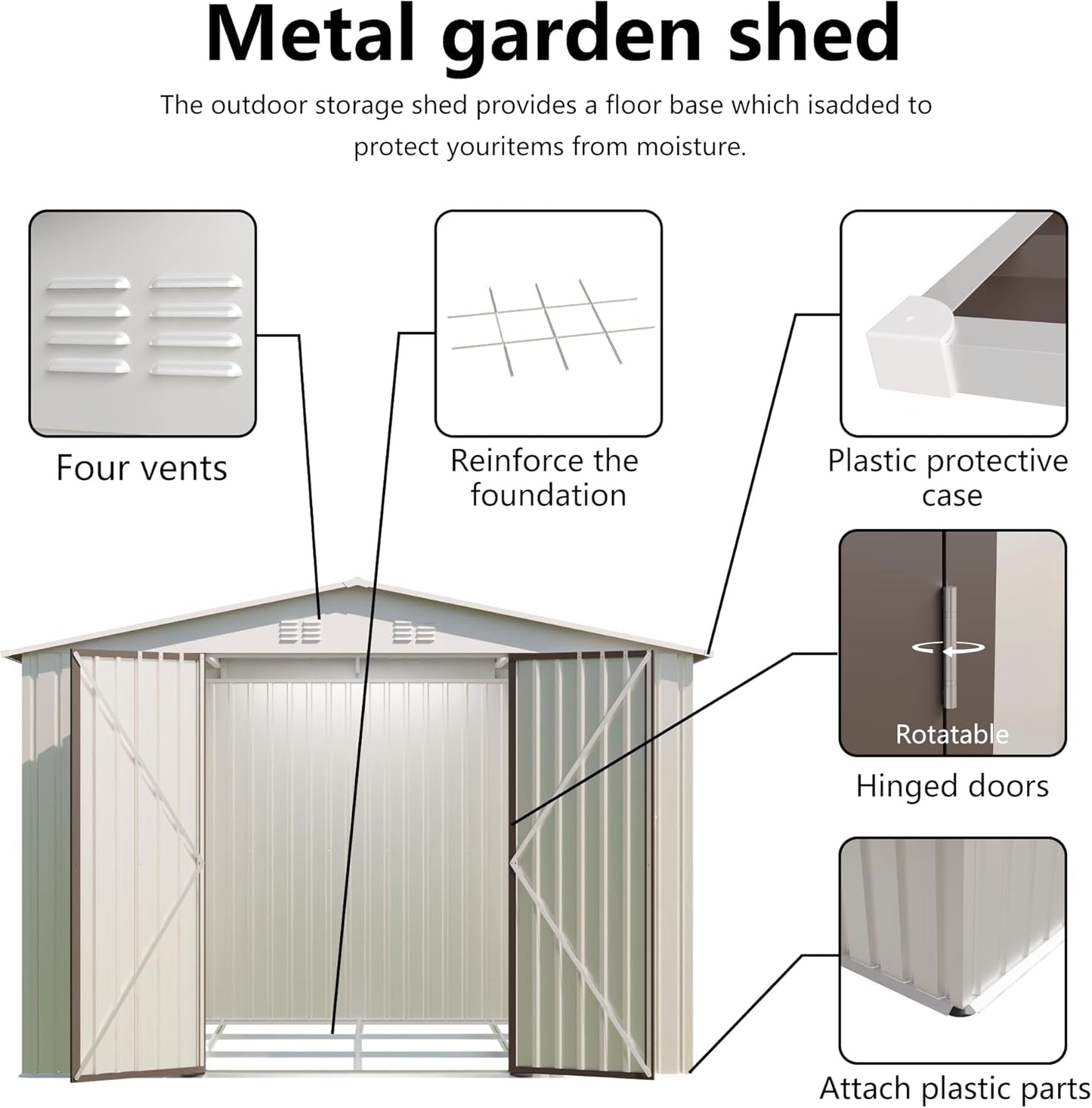 Outdoor Sheds 10FT x 8FT Outdoor Storage Metal Anti-Corrosion Utility Tool House with Lockable Door & Shutter Vents Outdoor Waterproof Garden Tool Storage Sheds with Metal Foundation