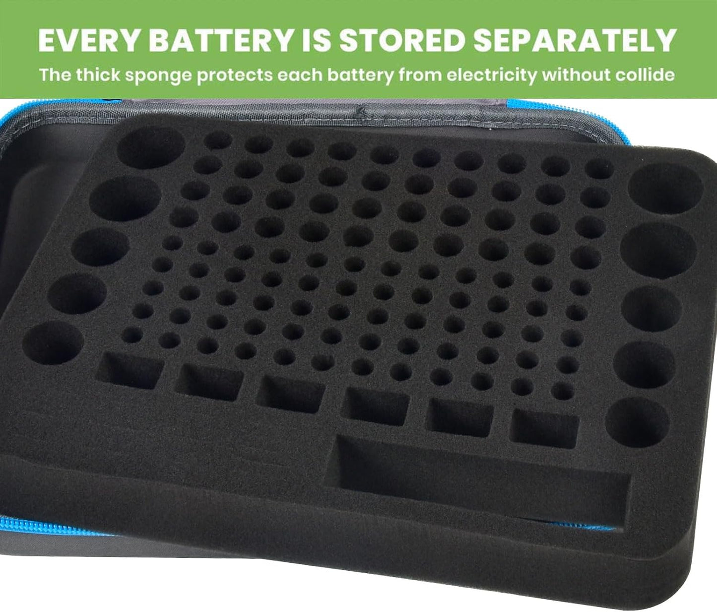 ALKOO Battery Organizer Storage Holder Case Box with Tester Checker BT-168. Holds 136+ Batteries AA AAA C D Cell 9V 3V Lithium (Blue)