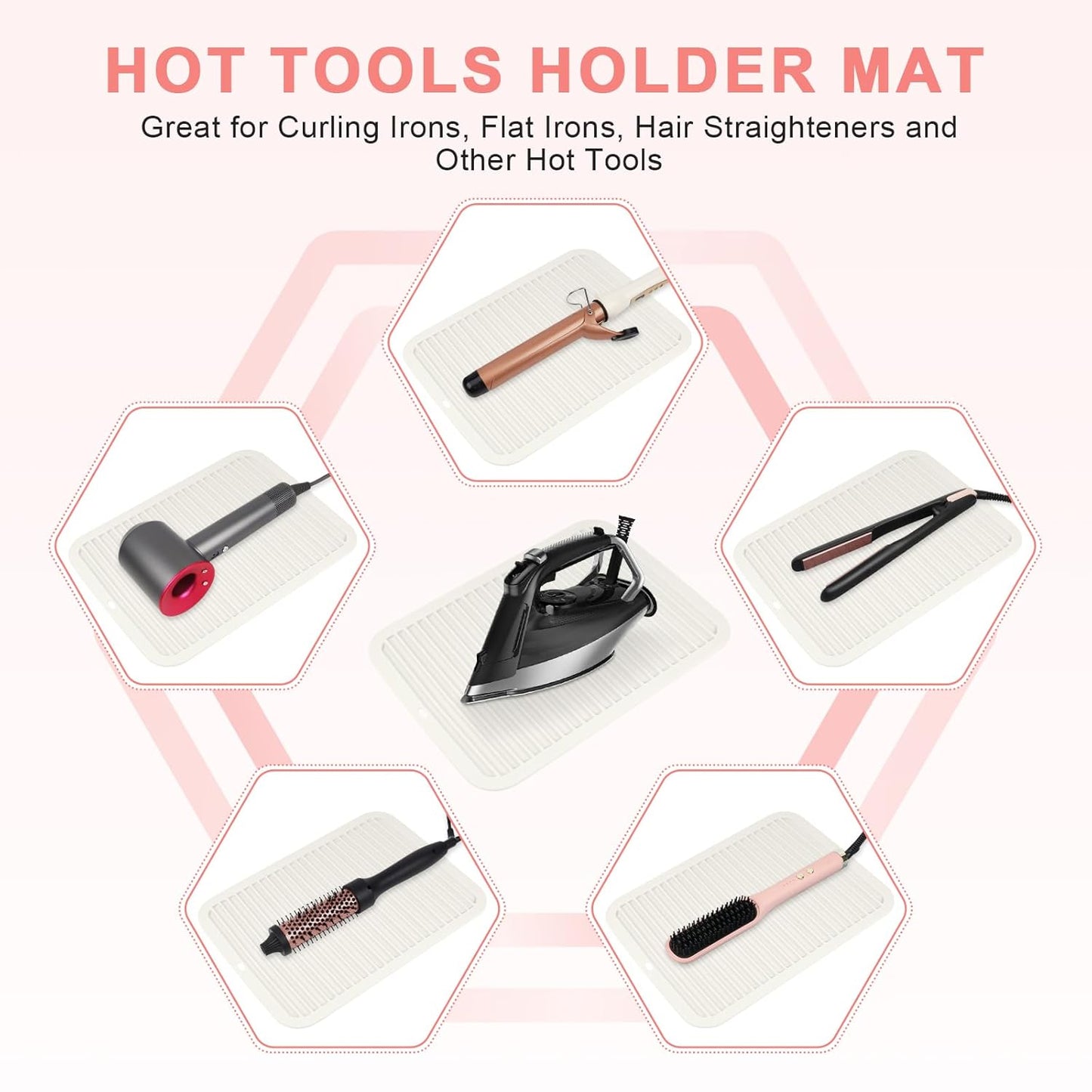 AMIJEAL Oversize Silicone Heat Resistant Mat for Hair Tools, Curling Iron Flat Iron Hair Straightener Holder Mat, Portable Hot Tools Sleeve Pad for Travel Vanity Salon(14.2" x 11.0")