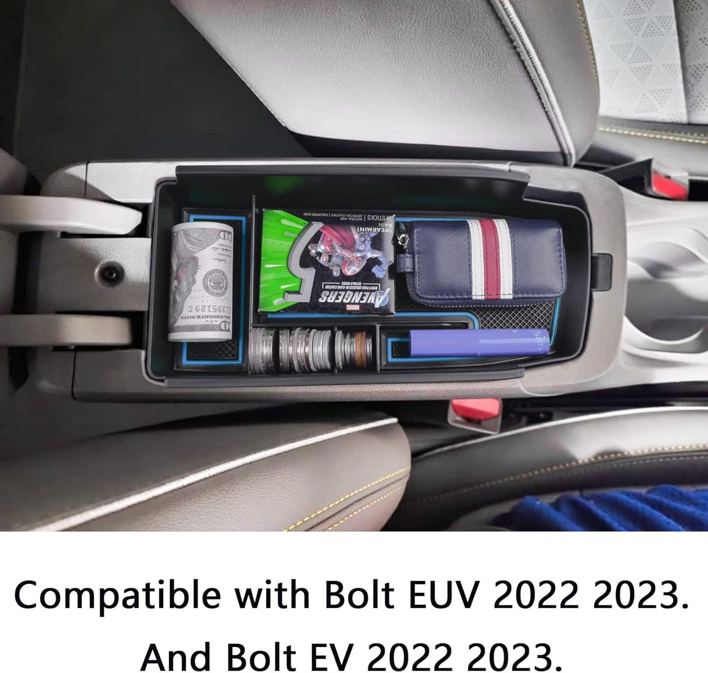 EDBETOS Center Console Organizer Tray Compatible with Chevy Bolt EUV Bolt EV Accessories 2022-2023 Interior Secondary Armrest Storage Glove Box Divider ABS Material, Customized Design, Blue