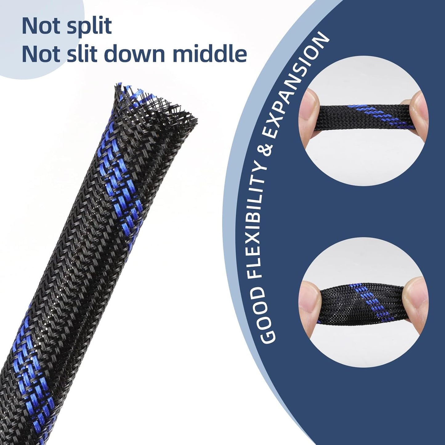 Braided Cable Sleeving, PET Expandable Braided Cable Sleeve, Flexible Mesh Sleeving Cord Management for Audio Video and Other Home Device, Cord Protector from Pets (Blue Red, 5/8" x 25ft)
