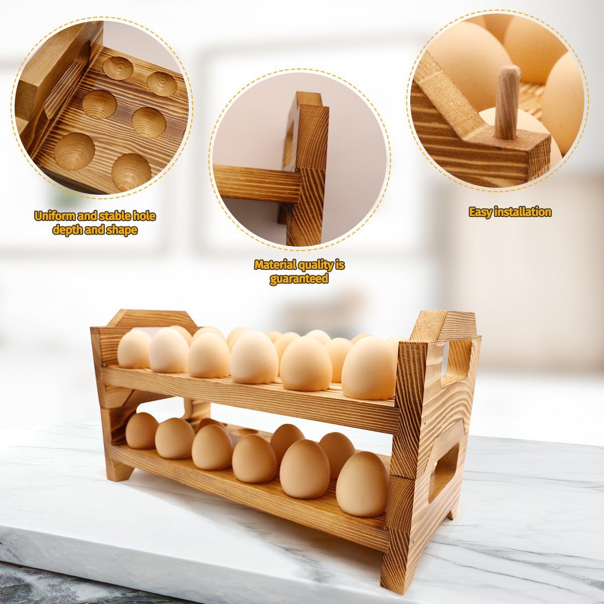 Wooden Egg Holder Countertop, Stackable Egg Storage Trays for 36 Fresh Chicken Deviled Egg Organizer Rustic Kitchen Decoration, Egg Container Rack, set of 2 pieces