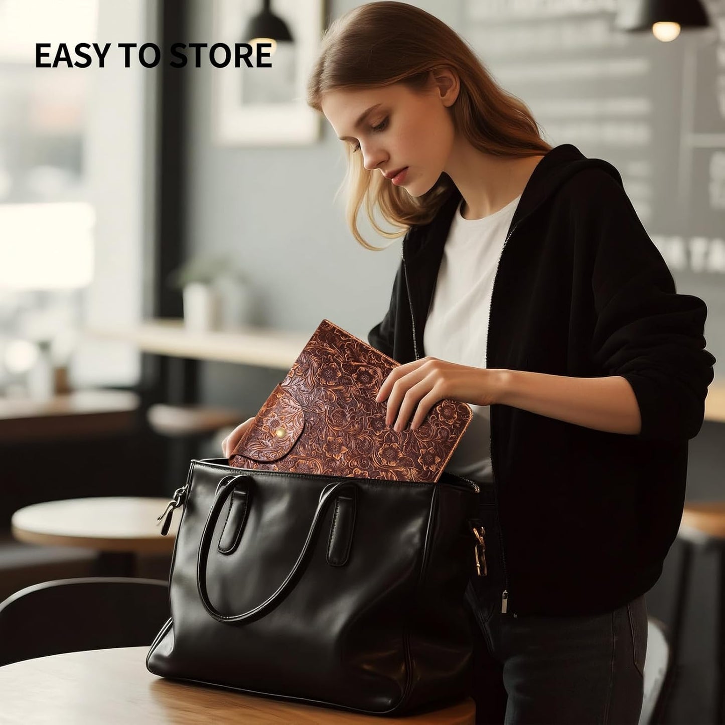 Genuine Leather Laptop Sleeve,Compatible with MacBook Pro 13 Inch M2 M1(2025-2016)＆MacBook Air 13 Inch M4 M3 M2 M1(2025-2018),Vintage Protective Computer Case with Floral Pattern,Brown