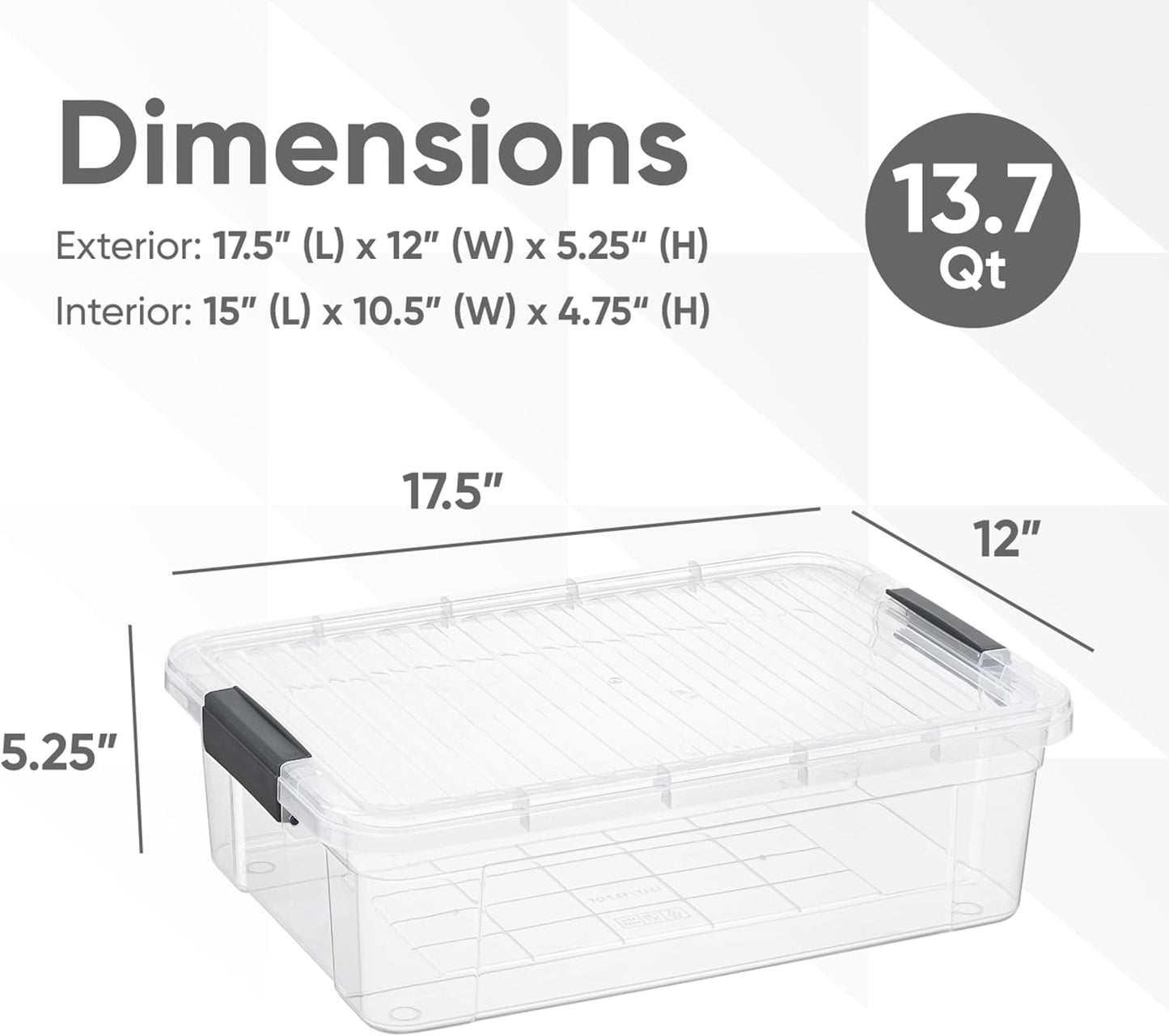 Superio Clear Storage Boxes with Lids, 13.7 Quart Plastic Container Bins for Organizing, Stackable Crates, BPA Free, Non Toxic, Odor Free, Organizers for Home, Office and Dorm, 8 Pack