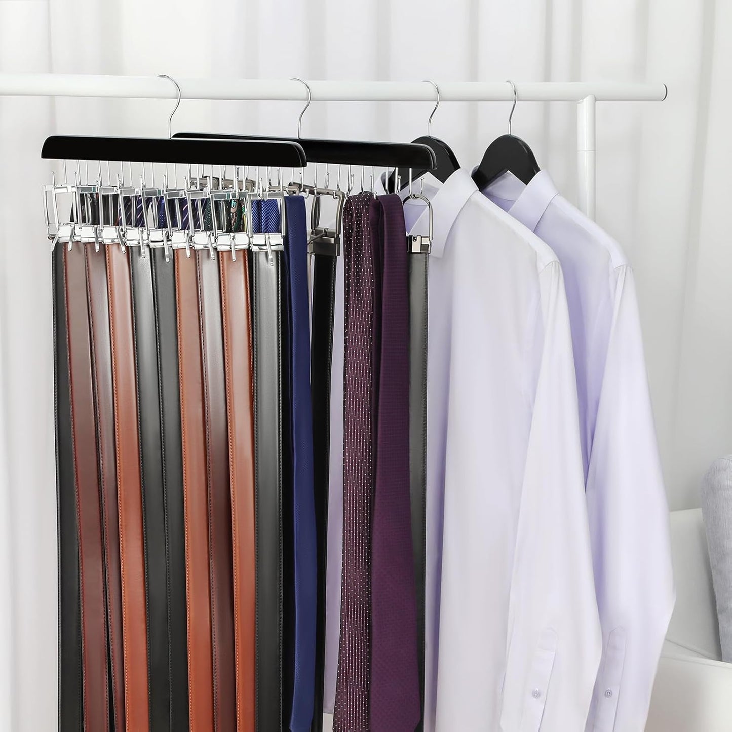 TOPIA HANGER 40 Hooks Belt Tie Hanger Space Saving for Closet, 2 IN 1 Belt Ties Racks Max 60 Belts with 60 Ties Capacity, Curved with Flat Hooks for Belts,Ties,Bras,Closet Organizers and Storage CT70B
