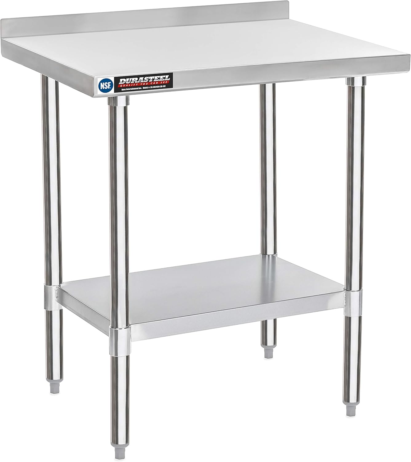 DuraSteel NSF Commercial Kitchen Table - 24 x 30 Inch Cooking Prep Stainless Steel Kitchen Island Workstation w/ Adjustable Under Shelf - Heavy Metal Backsplash Workbench For Restaurant, Home, Garage