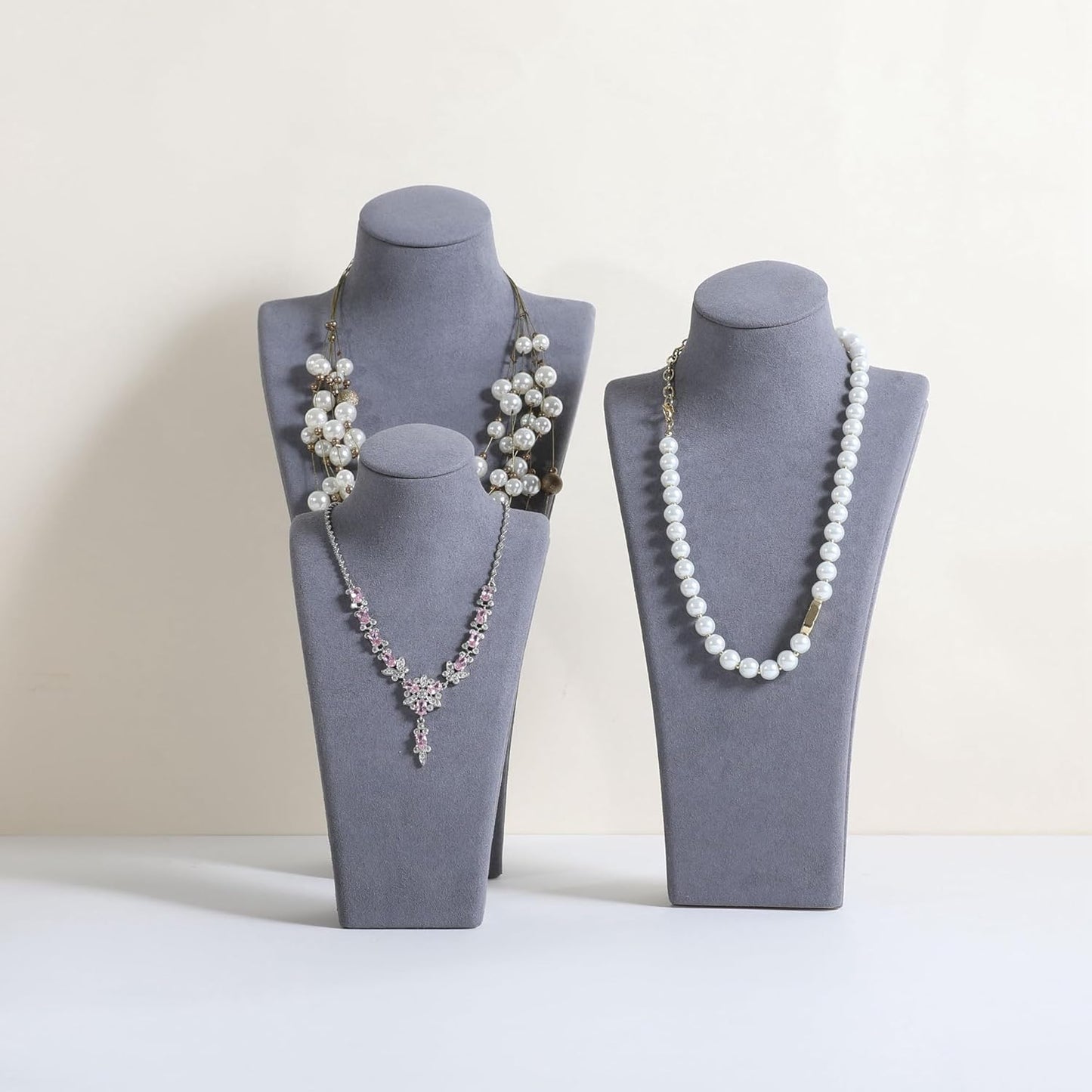 GemeShou Grey necklace storage organizer for sale, Velvet necklace holder stand, jewelry bust display stands, Jewelry Mannequin for Countertop, Showcase【Grey-Small height 7.68 inch】
