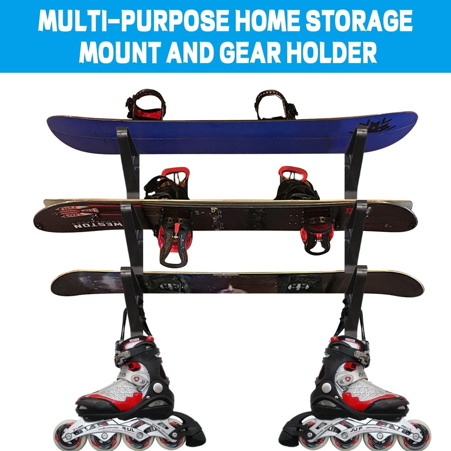 Poskad Snowboard Wall Mount Rack,Adjustable Storage Layers Space Saving Design,Home and Garage SKi Board Storage. (3 Set)