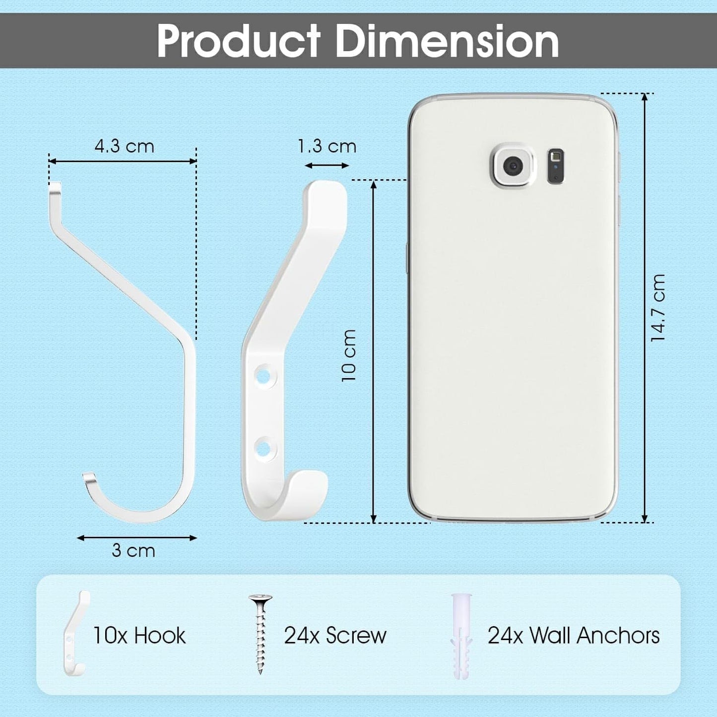 GlazieVault Coat Hooks for Wall – Door Hooks (10 Pack) - Heavy Duty Wall Mounted - Premium Design Rust Free Hooks