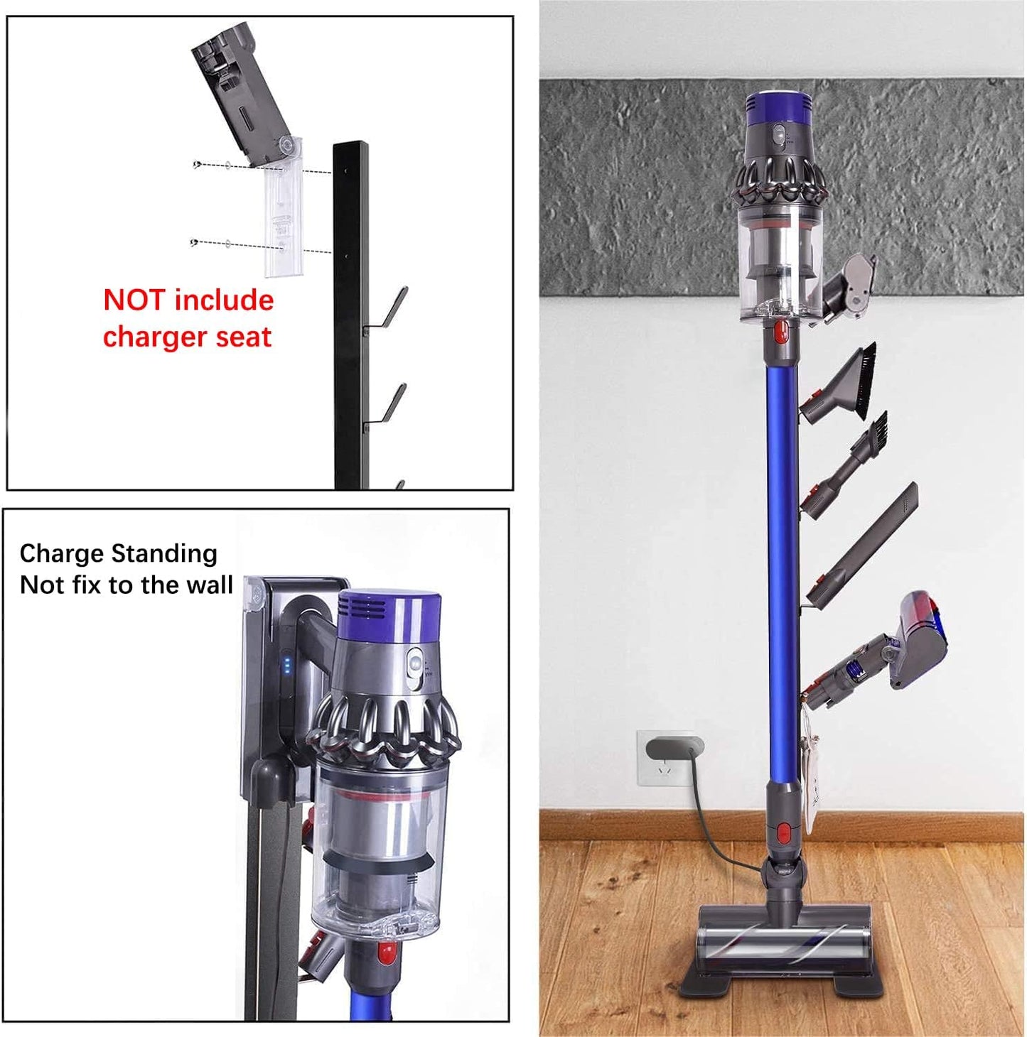 Storage-Stand-Docking-Station-Holder Compatible with V15 Detect V11 V10 V8 V7 V6 Cordless Vacuum Cleaners & Accessories, Stable Metal Bracket Organizer Rack, Brushed Black