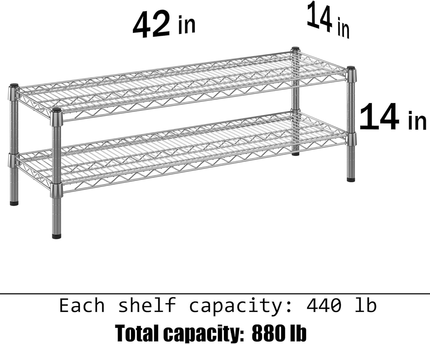 14" Deep x 42" Wide x 14" Height Wire Shelving Kit | 2-Tier | NSF Commercial Storage Rack Unit