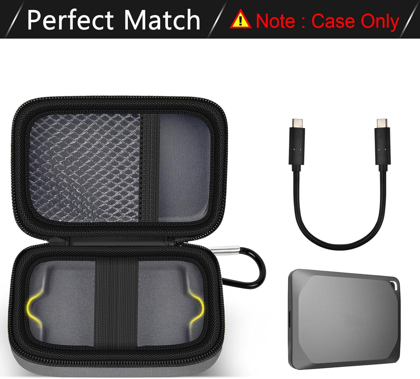 Carrying Case Compatible with Crucial X10/ X9 Pro 4TB/ 2TB/ 1TB Portable SSD, External Solid State Drive Hard Storage Holder Bag Fits for USB-C Cable (Box Only)（Dark-Grey）
