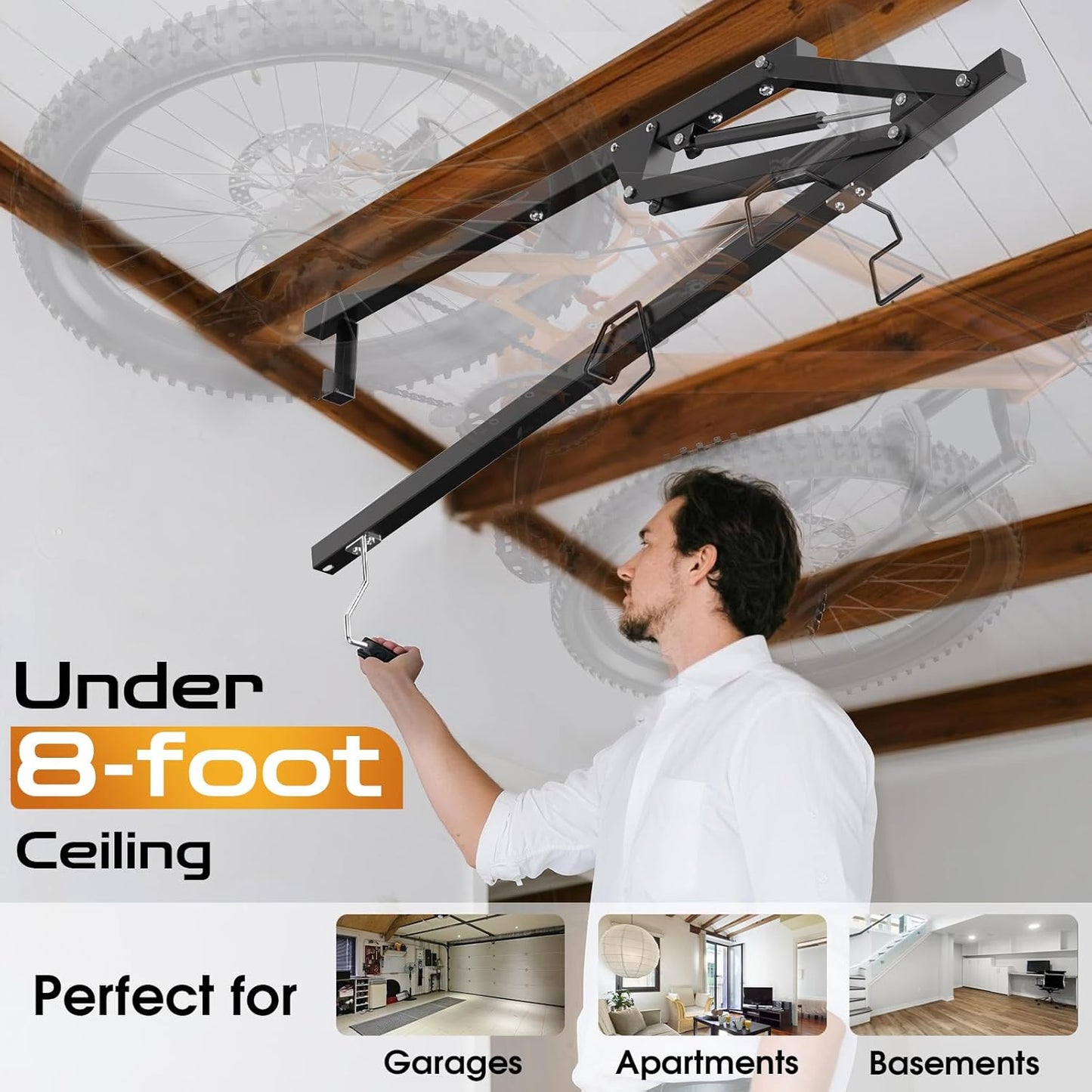 Vanesa Hydraulic Bike Ceiling Mount for Garage - Heavy Duty Pull Down Bike Hanger, Folding Overhead Bike Storage Hoist Holds Up to 66 lbs, Space Saving Bicycle Mount for Garage/Indoor