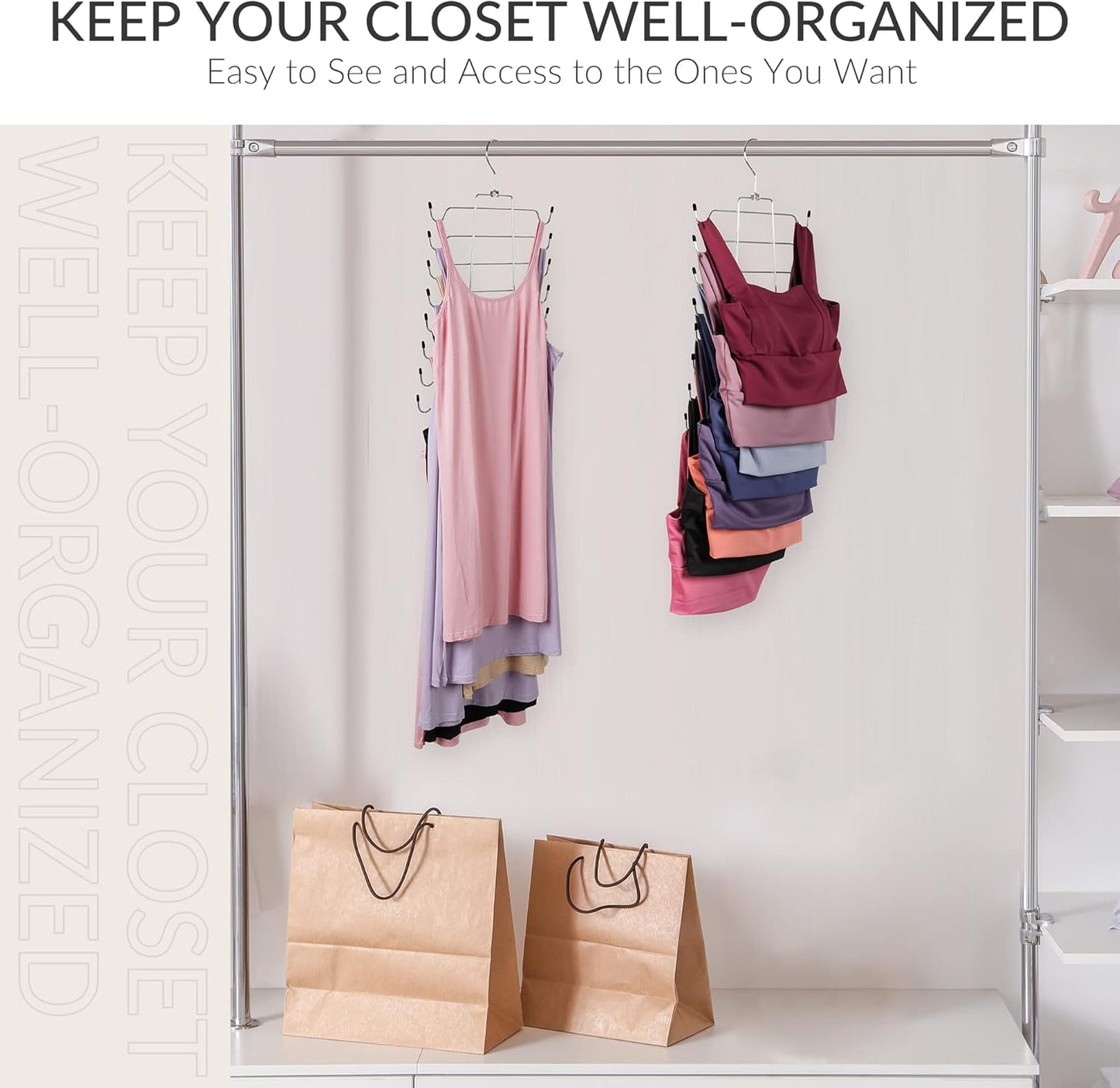 ZEDODIER 4 Pack Tank Top Hanger Space Saving, Bra Hangers for Closet Organizer, Hanging Bra Organizer Tank Tops Holder with 32 Hooks, Metal Closet Organizers and Storage Small Space Solutions, Silver