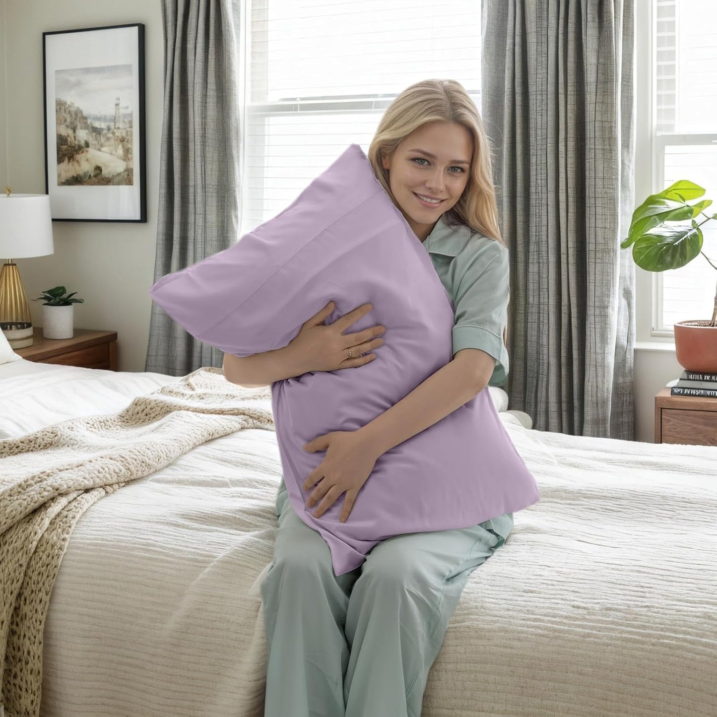 TELUS Pillow Cases Queen Size 2 Pack, Bamboo Rayon & Lyocell Pillowcase with Envelope Closure, Cooling Breathable Pillow Cover for Hot Sleeper & Night Sweats, 20x30 inch, Light Purple