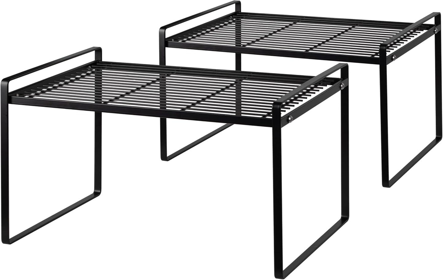2Pack Kitchen Cabinet Shelf Counter Organizer Rack Pantry Storage Bathroom Bedroom Office Table Desk Space Saving Stackable Rust Resistant Non Slip Black Tall Wide L16.1in W10.6in H9.5in