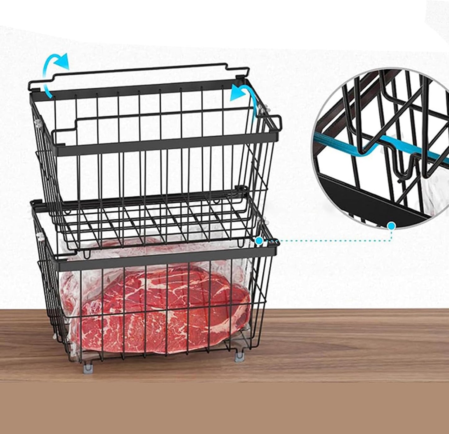 Stackable Freezer Storage Container For Produce Vegetables Snackies Extendable Wire Basket With Clear Bounds Permanent Kitchen Organization Multiple Purpose Refrigerator Food Container