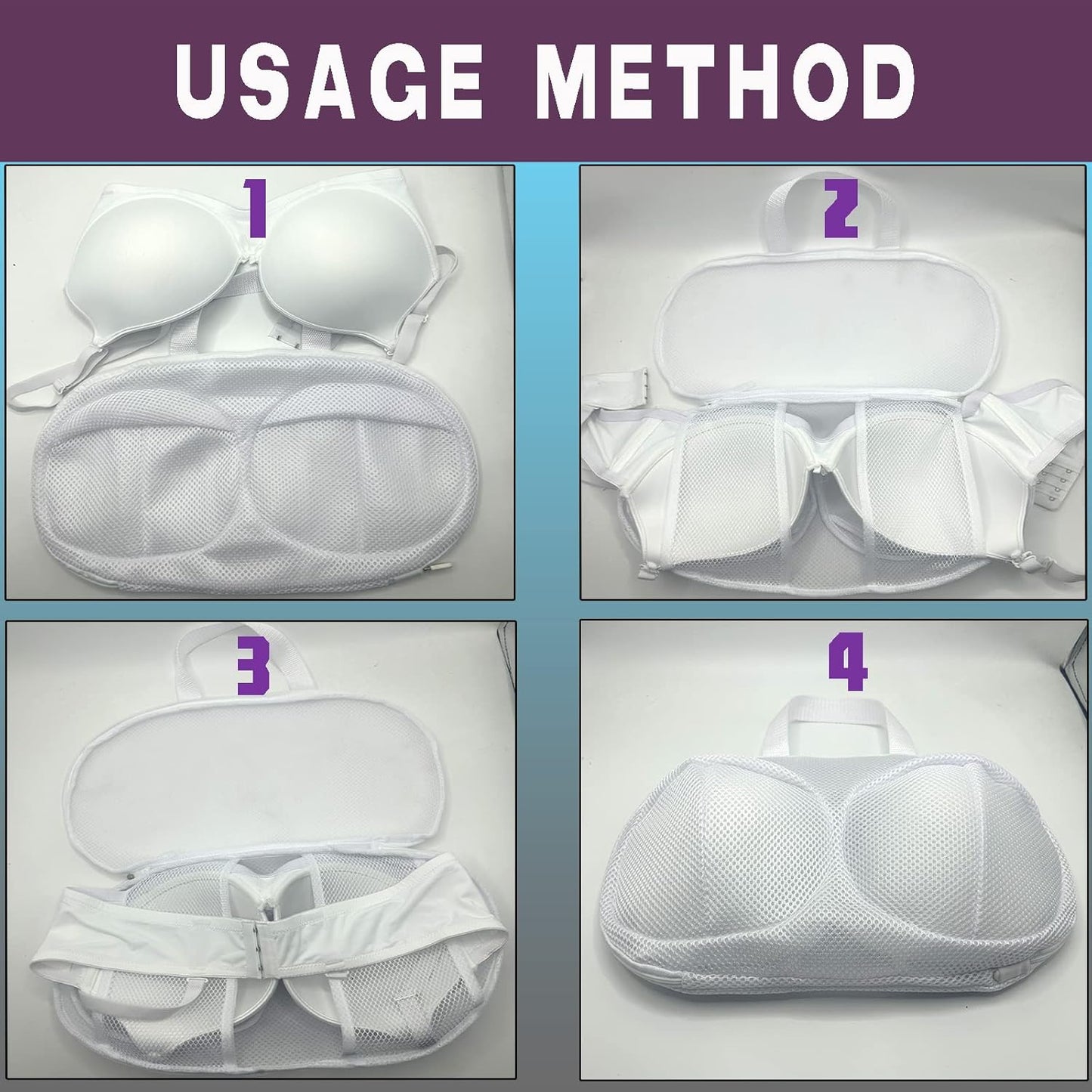 Large Bra Laundry Bags for Washing Machine, Fits All Cups Anti Deformation Bra Washing Bag, Lingerie Bags for Washing Delicates (4 Pack White)