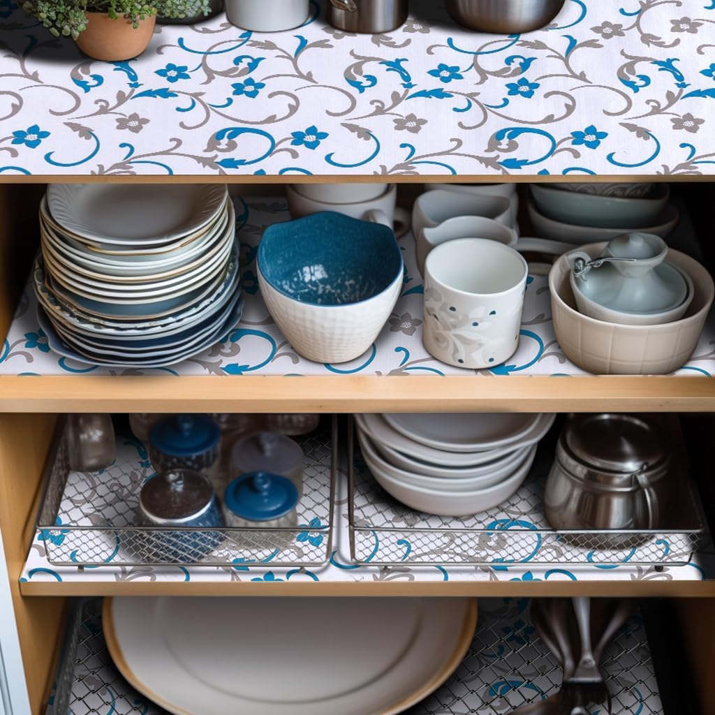 12" W x 120" L Floral Drawer and Shelf Liner for Cabinets, Non-Adhesive Strong Grip Non-Slip Flower Shelf Cabinet Kitchen Shelf Liners for Kitchen Cabinets
