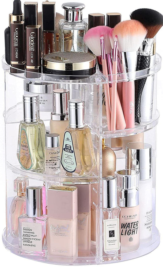 Clear Rotating Makeup Organizer for Vanity,Adjustable Skincare Organizer Countertop,Cosmetic Display Cases for Beauty,Skin Care,Spinning Makeup Stand,Make up Storage Organizer and Perfume organizer