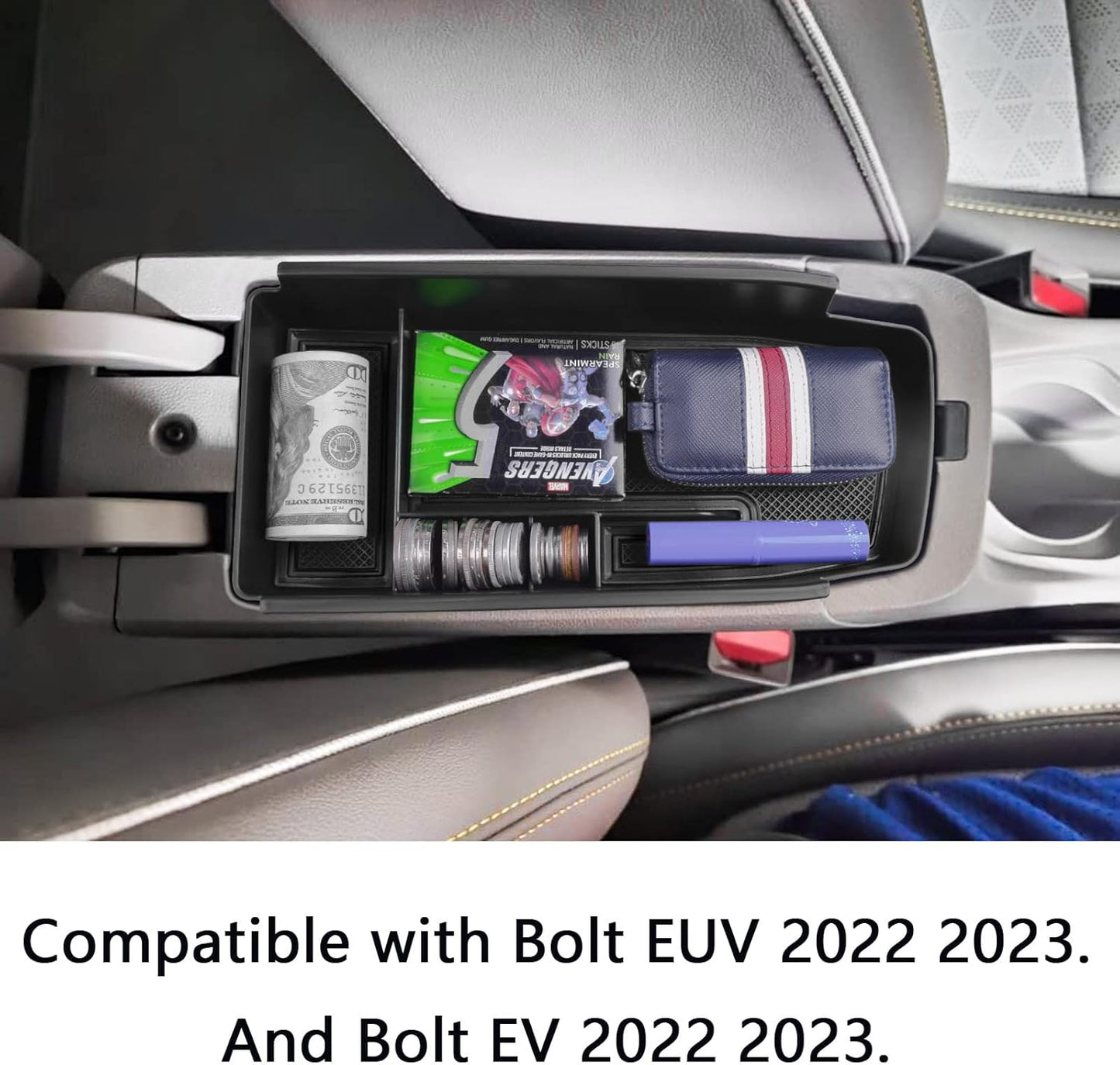 EDBETOS Center Console Organizer Tray Compatible with Chevy Bolt EUV Bolt EV Accessories 2022-2023 Interior Secondary Armrest Storage Glove Box Divider ABS Material, Customized Design, Black