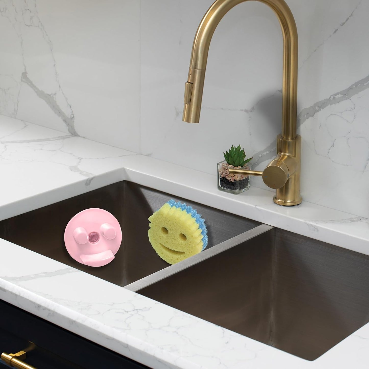 BeraTek Smiley Face Sponge Holder for Kitchen Sink - Stop Soggy Sponges, In Sink Sponge Holder with Suction Cup - Sponge Caddy Fits Most Happy Face Sponges - Pink, 1 Pack
