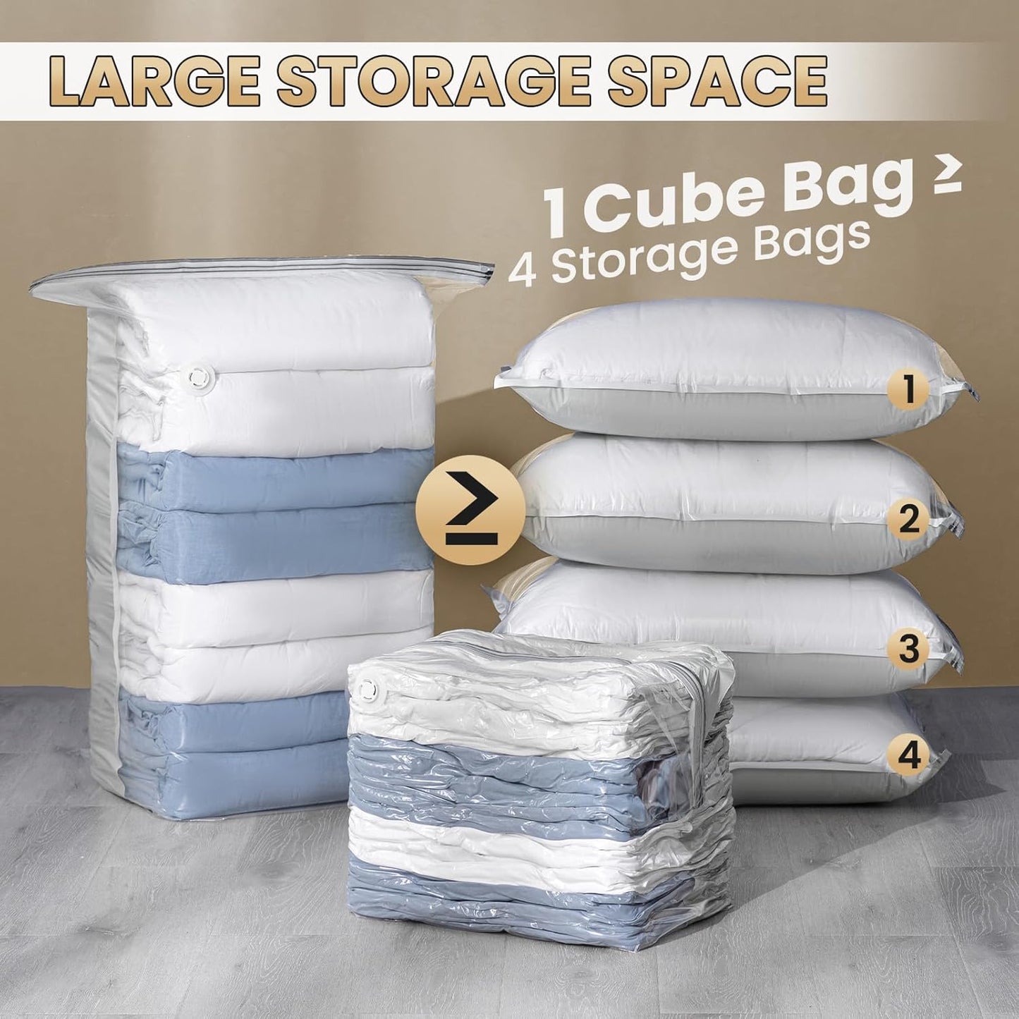 TAILI 8 Pack Vacuum Storage Bags, Cube Space Saver Bags Combo(3 Jumbo +5 Medium), Vacuum Seal Bags for Bedding, Clothing, Comforters, Blankets, Closet Oragnizaer and Space Saving