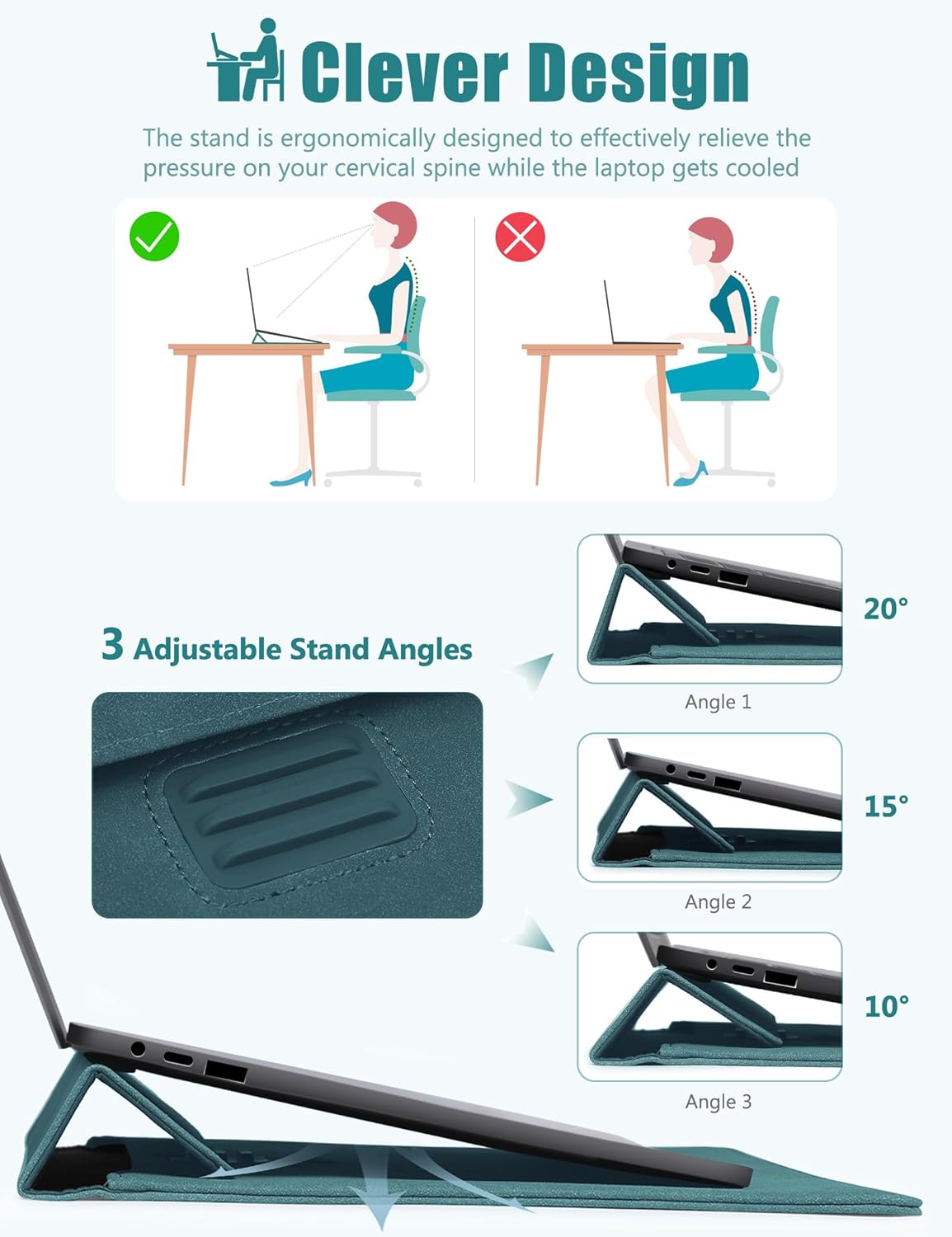 HYZUO 13.3-14 Inch Laptop Sleeve Case Bag with Adjustable Stand for MacBook Pro 14 M5/M4/M3/M2/M1 Pro/Max 2026-2021, MacBook Air/Pro 13.3, 13.8-13.5 Surface Laptop, with Pouch, Dark Green