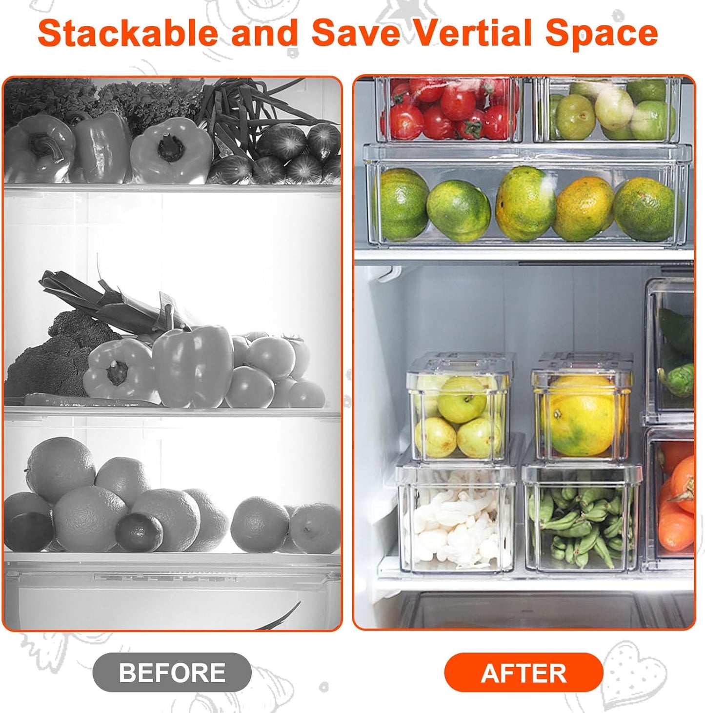 YINGRACE 3 Pack Fridge Organizer Bins, Stackable Refrigerator Organizers and Storage, BPA-Free Clear Produce Containers For Fruit, Vegetable, Drinks, Snacks