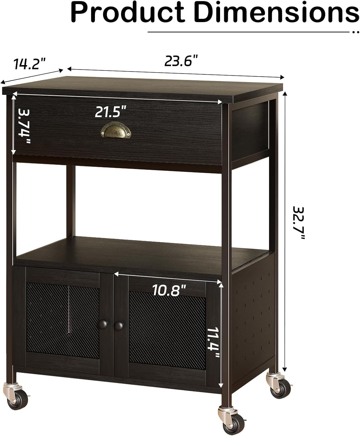 Catrimown Coffee Cart Station with Storage Drawer, Small Microwave Stand with Storage Cabinet, Coffee Stand Station, Rolling Island Cart for Living Room, Dining Room, Kitchen, Black