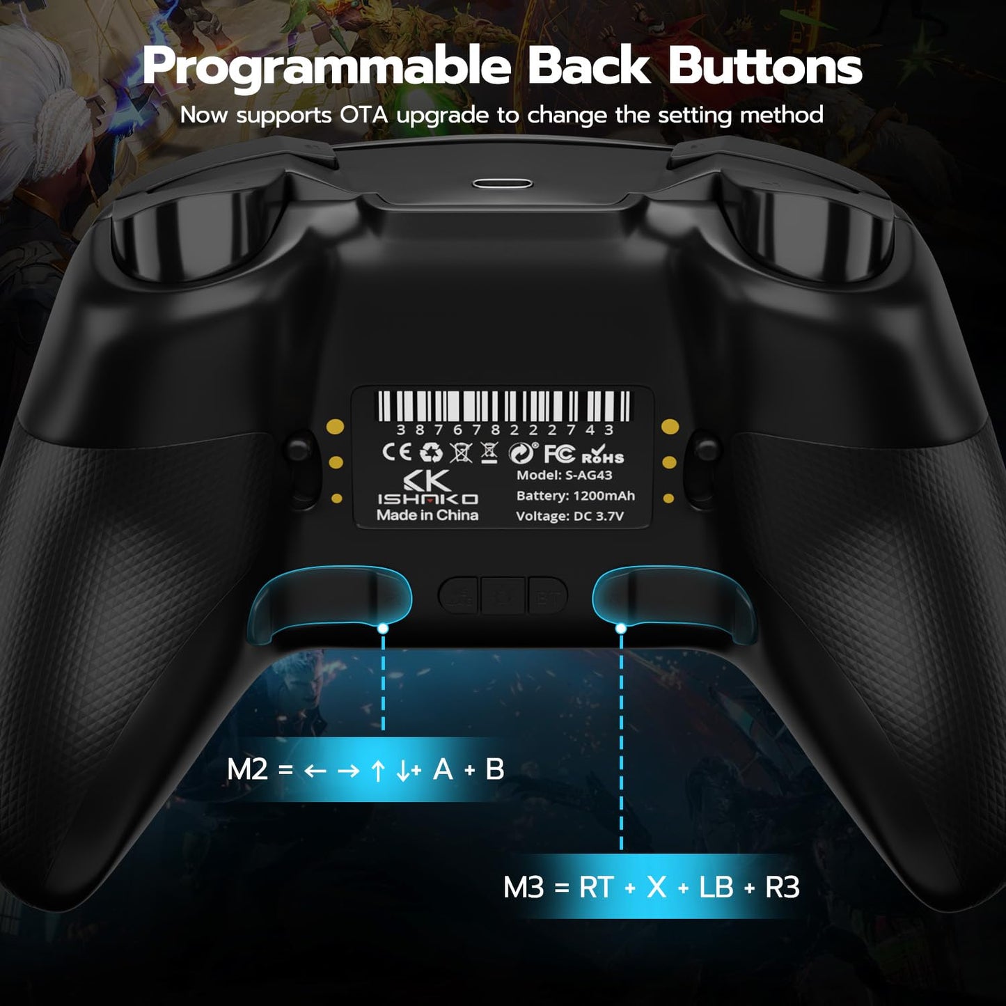 ISHAKO PC Gaming Controller - Wireless/Bluetooth Controller with 1200mAh Battery, 4-Back Buttons, Hall Effect Joysticks&Triggers, Work for Windows PC, Steam, Luna, Tesla, Mac, Android and Switch - Black