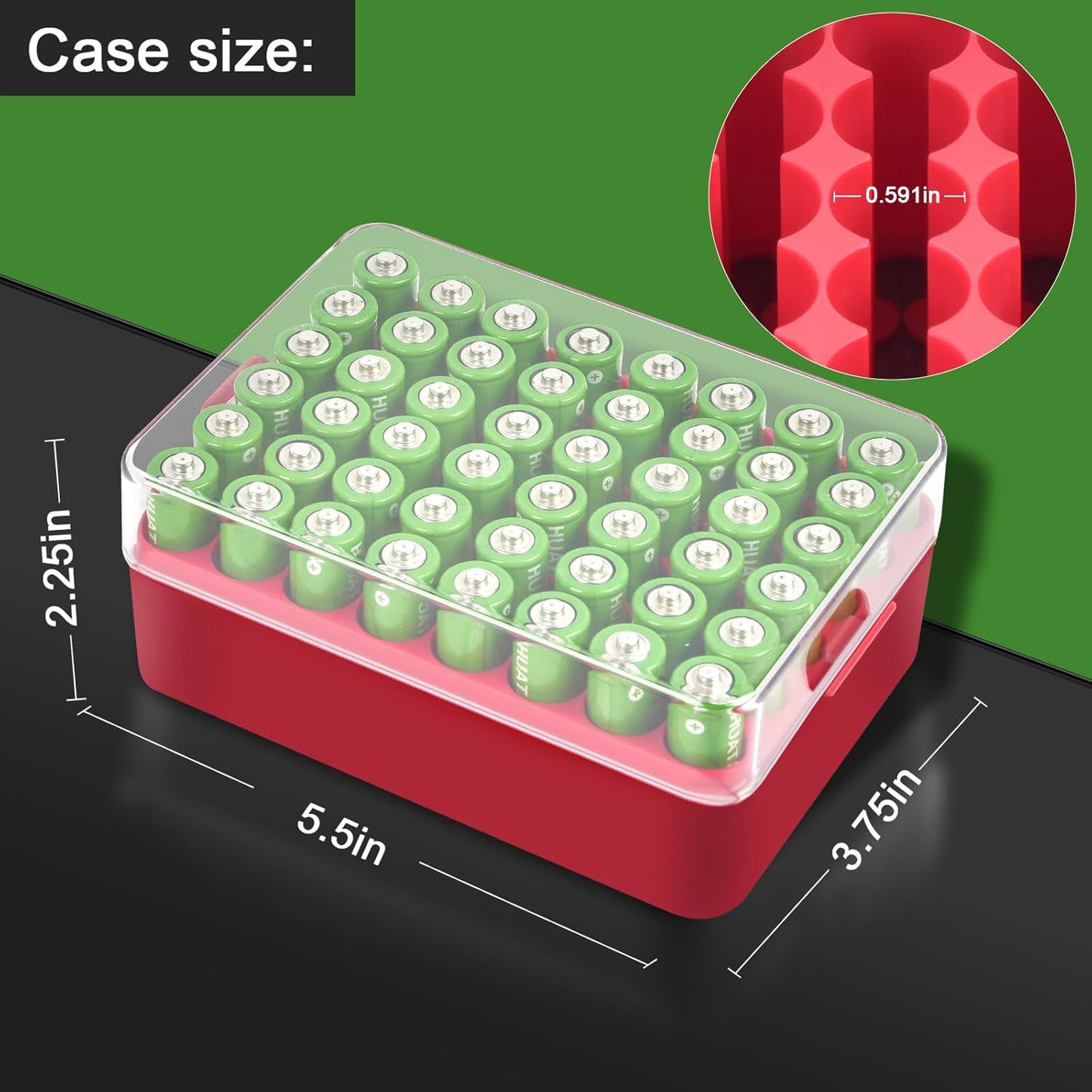 ALCYON Battery Organizer Storage Case, Battery Vault Box Container for 48pcs AA Batteries, Plastic Clear Protective Battery Holder for Travelling/Home/Office (Red, Large)