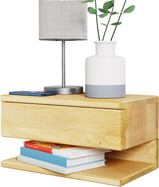Floating Nightstand Side Accent or End Table with Storage Drawer, Wood Bedside Shelf, Handmade Floating Table (Madrid)