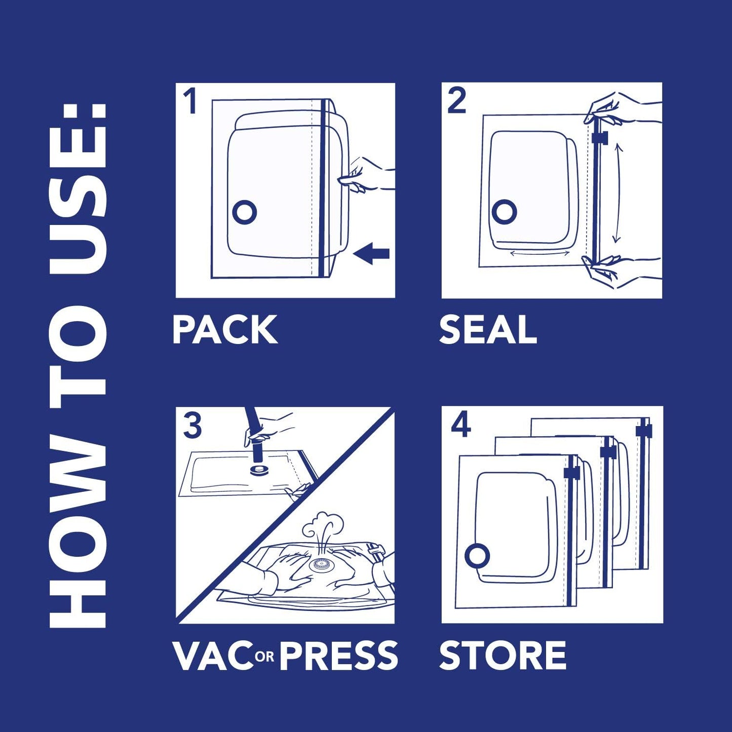 Hefty Vacuum Bags for Clothes 4 Pack, Space Saving Large Vacuum Storage Bags (34 X 22 Inches) Compression Seal for Bedding, Travel Pump Included (4 Large Heavy Duty)