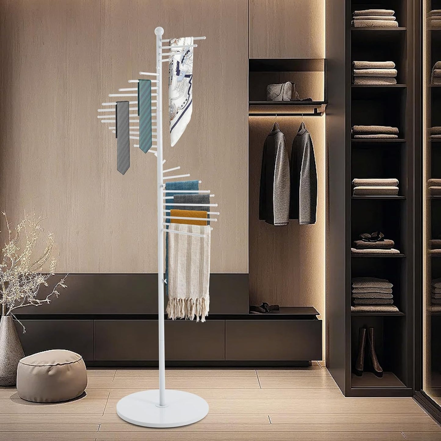 Scarf Display Stand 67" Spiral Scarf Holder Scarf Organizer Hijab Organizer Stand Scarf Hangers for Closet Clothing Store, Scarf Rack (White)