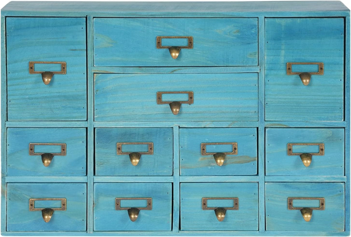 12-Drawer Wooden Storage Cabinet Organizer, Apothecary Cabinet Vintage Library Card Catalog Cabinets for Countertop Apothecary Tea Coffee Pod Storage (Blue)