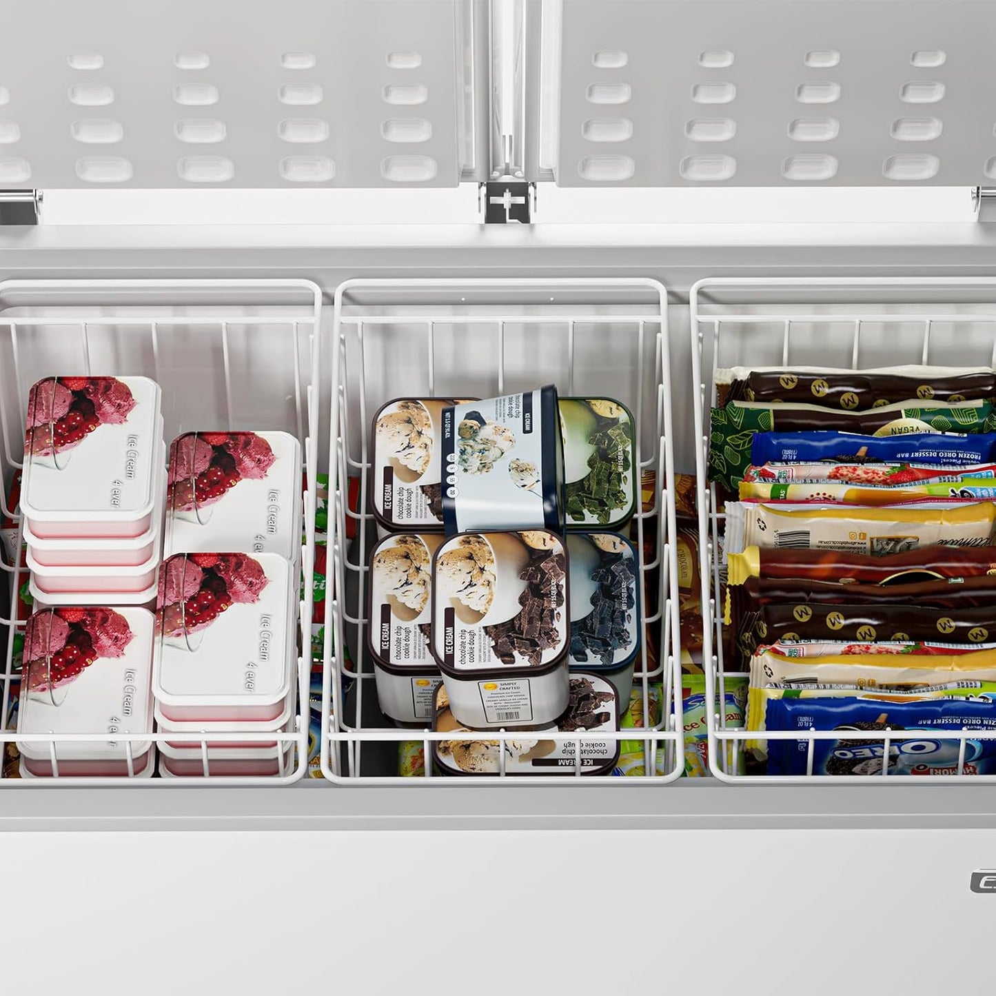 16.5 Inch Chest Freezer Organizer Storage Baskets Bins Metal Wire, Settle freezer chaos and reduce food waste effectively, Durable, Fully Use Space, Improve Air Circulate, 2 Pack